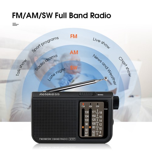 Retekess V117 Portátil FM AM SW Radio Receptor Tuning Knob Emergencia para Seniore - Imagen 3 de 11