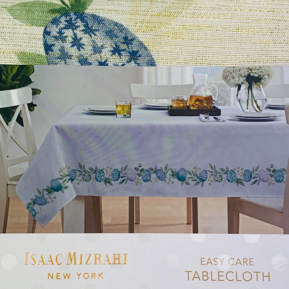Isaac Mizrahi Easter Eggs Gold Metallic 60x84in Rectangular Tablecloth - Image 2 of 2