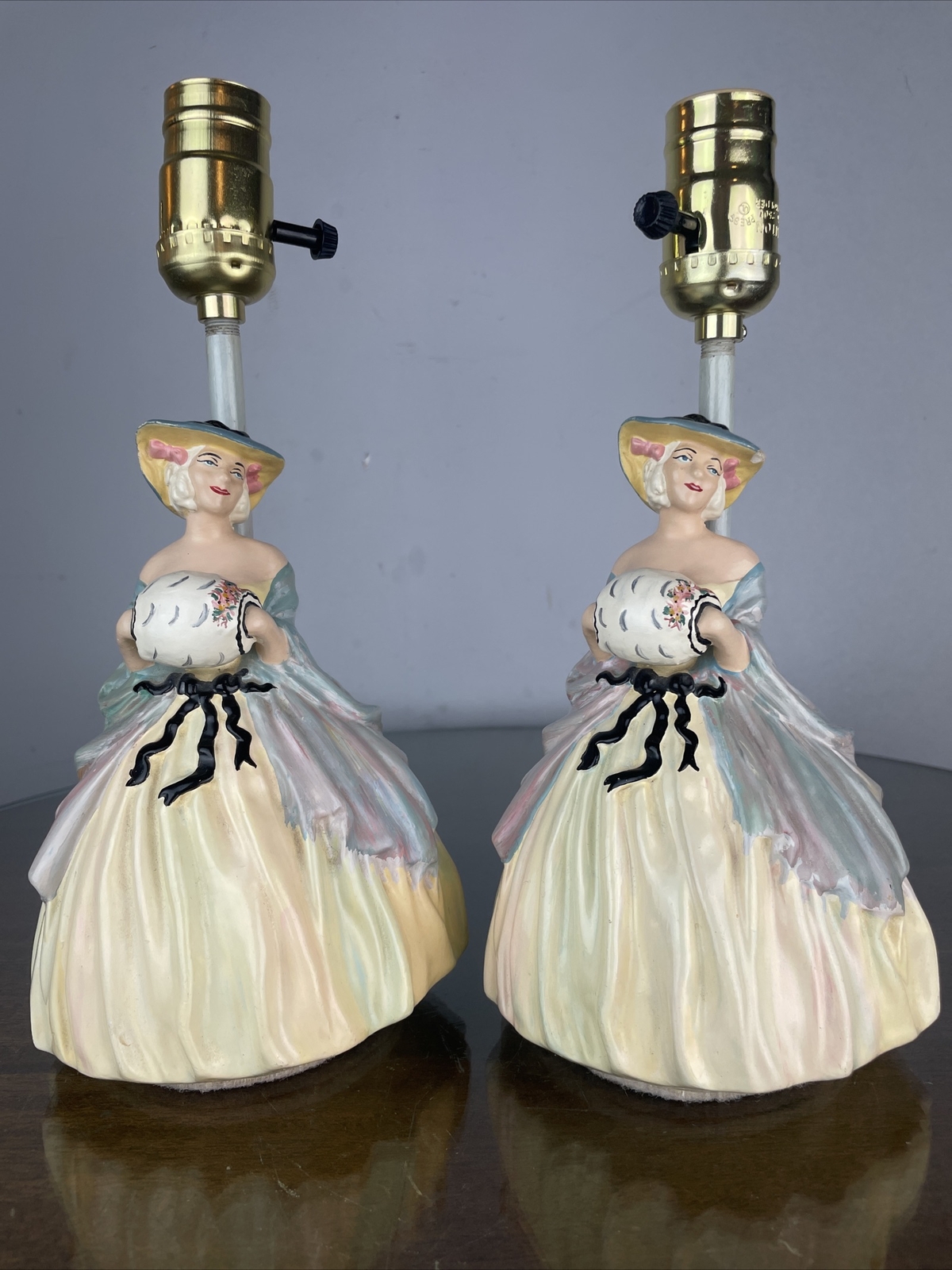 Vintage Lady Figurine Lamp Pair Victorian Woman Southern Belle MCM Vanity Lamp eBay