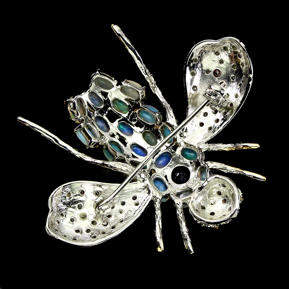 925 Argento Sterling Spilla Ovale Opale di Fuoco Zaffiro Ametista Ape Gemma - Immagine 3 di 4