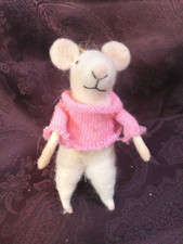 felted wool 5" mouse with pink sweater ornament