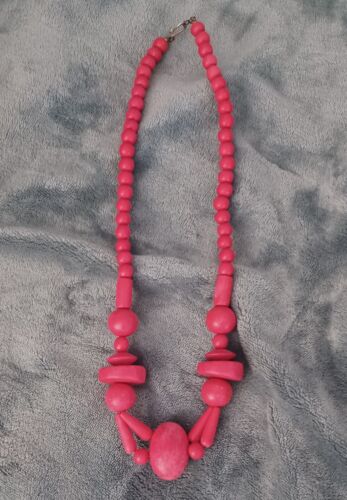 Vintage Chunky Hot Pink Necklace Wooden Discs & Be