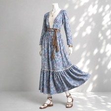 Vintage Hilda Hawaii Prairie Maxi Dress XS / S Blue Floral Cottagecore Modest