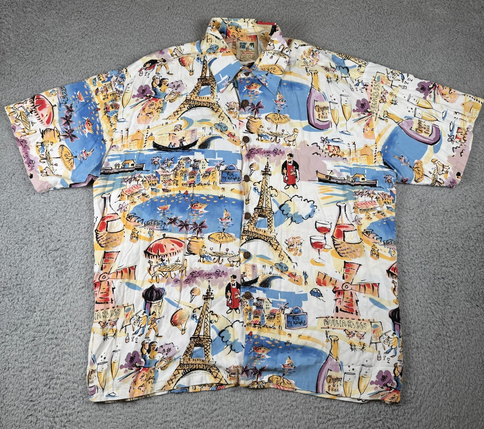 Vintage Kahala John Severson Collection Mens Shirt L Paris Venice Eiffel Tower