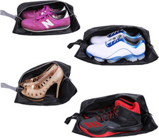Travel Shoe Bags Set of 4 Waterproof Nylon with Zipper for Men Women, Black