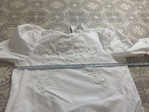 Zara white cotton lace detail long sleeve cotton top blouse L UK 12 14 - Picture 7 of 9