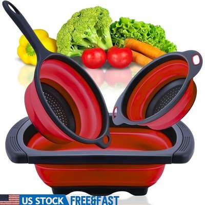 Collapsible Silicone Colander Set 3 Kitchen Strainers Cooking & Camping New