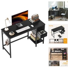 Modern Black Computer Desk with Storage Drawers Study Writing Table Home Office