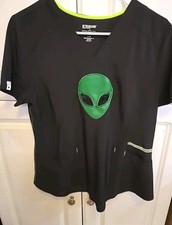 Scrubstar Women  s Black W/Alien Stretch Moisture Control Scrub Top Shirt Size S