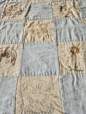 Handmade Baby Quilt Vintage, With Embroidery Animals  Characters Grannycore