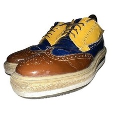 Vtg Prada Platform Brogue Shoes Mens 9 Colorblock Patent Leather Wingtip Retro
