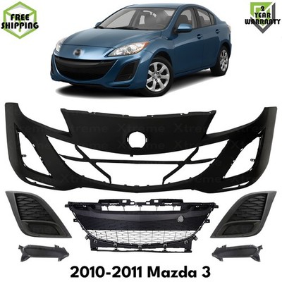 Front Bumper Cover Primed Plastic & Fog Lights Cover For 2010-2011 Mazda 3