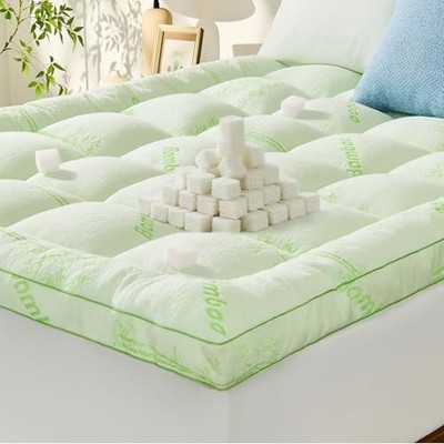 Memory Foam Mattress Topper - Viscose Made from Bamboo Pillow Top Queen Green