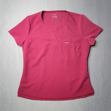 Jaanuu Women's Pink Solid Scrub Top Size M, Poly/Rayon/Spandex Blend J96173