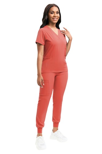 Stretch Medical Nurse Scrub Uniform Women Scrub Set V-Neck Top Jogger Pants - Picture 83 of 94