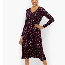 Talbots Abstract Animal Print Jersey Midi Dress Fit Flare V-Neck Size XL