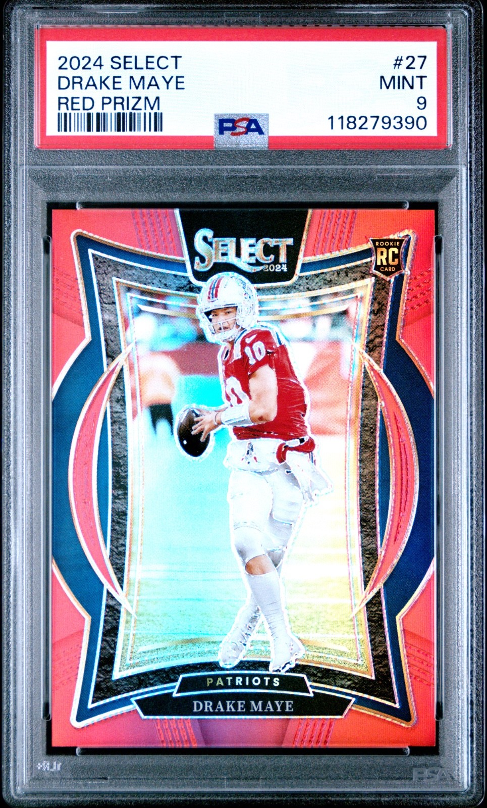 2024 PANINI SELECT DRAKE MAYE RC Concourse RED PRIZM /99 #27 PSA 9 PATRIOTS