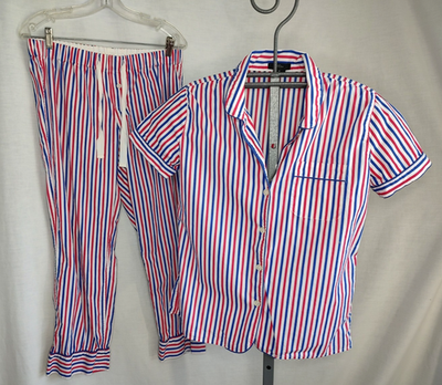 ぶひぶひ J CREW Womens 100% Cotton Pajama Set Red White Blue Stripe Size