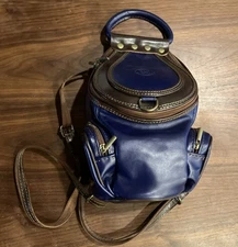 VA Gray/Brown Leather Mini Backpack Purse Convertible Made in Italy