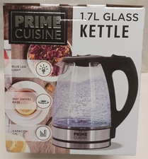 Prime Cuisine 1.7 Liter Glass Kettle with Automatic Shut Off Cordless New In Box