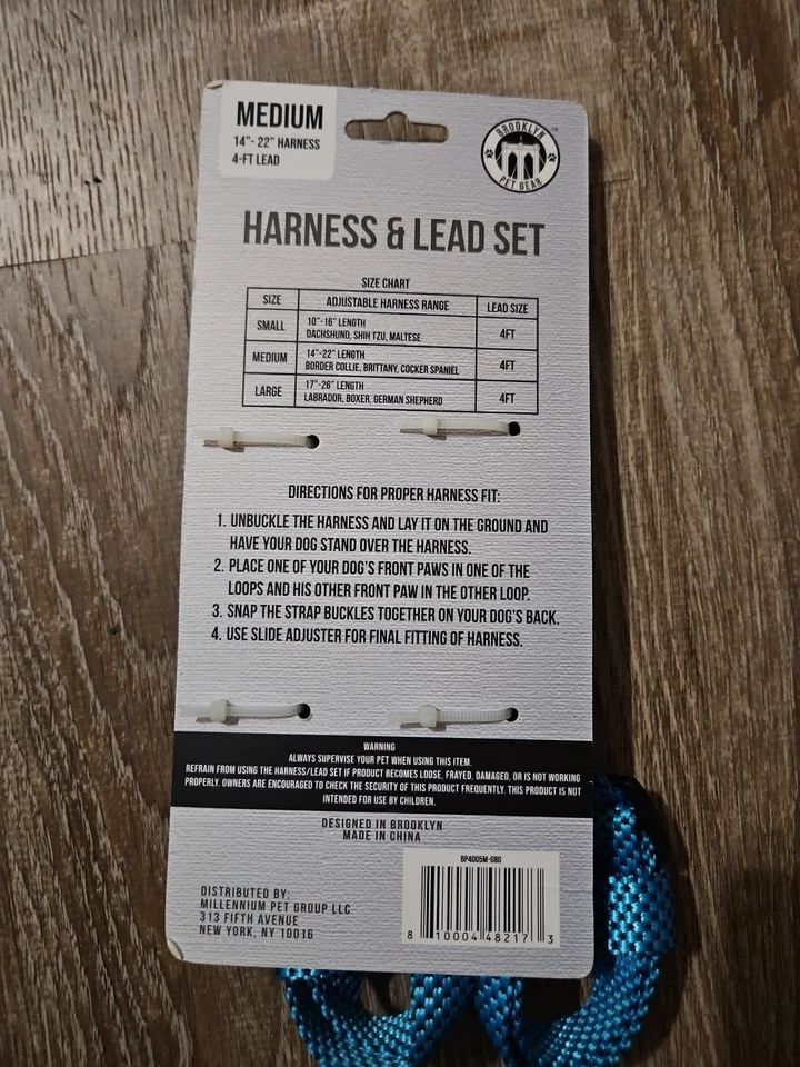 Brooklyn Pet Gear Dog Harness MEDIUM 14"-22" with 4ft Lead Leash - Image 4 of 4