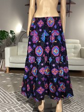 Vintage 90's Western Tiered Maxi Skirt Bright Aztec Print Sz M Southwestern