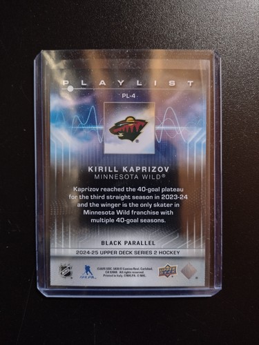2024-25 Upper Deck Series 2 Playlist  BLACK PARALLEL  Kirill Kaprizov #PL-4 - Bild 2 von 2