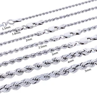 14K White Gold 1.5mm-5mm Diamond Cut Rope Chain Bracelet or Necklace 7" - 30"