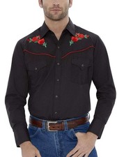 Men's Ely Cattleman Long Sleeve Western Snap Shirt with Rose Embroidery Black