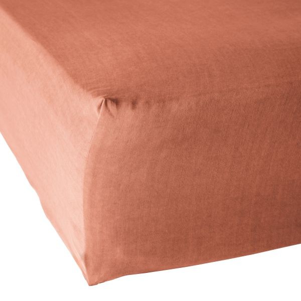 Drap housse 140x190 Lyocell terracotta Lysandre pour une chambre cocooning en été