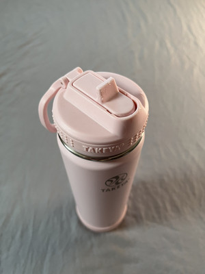 Takeya Stainless Steel Pink Salmon Lid Metal Water Bottle 22oz Reusable w/  Straw