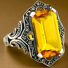 ANTIQUE STYLE 925 STERLING SILVER 4.5 CARAT LAB-CREATED CITRINE RING     285