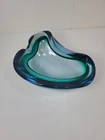 Vintage Murano Sommerso Pinched Blue & Green Ashtray Trinket Dish THICK GLASS