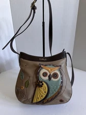 Chala OWL Messenger Crossbody Shoulder Bag Purse Vegan Beige Brown Leather EUC