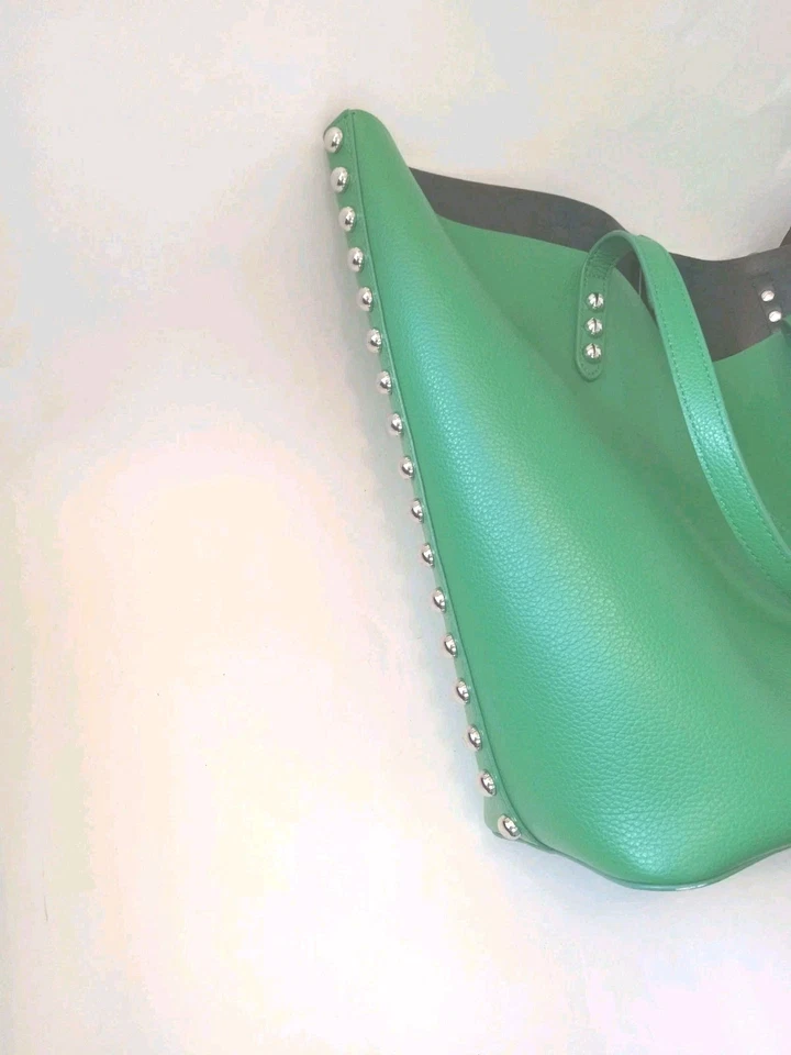 Bolso de Mano Rebecca Minkoff Verde ENVY Cuero Holgado Plateado Tachuelas Borde Bolsa con Cremallera Foto 2 de 4