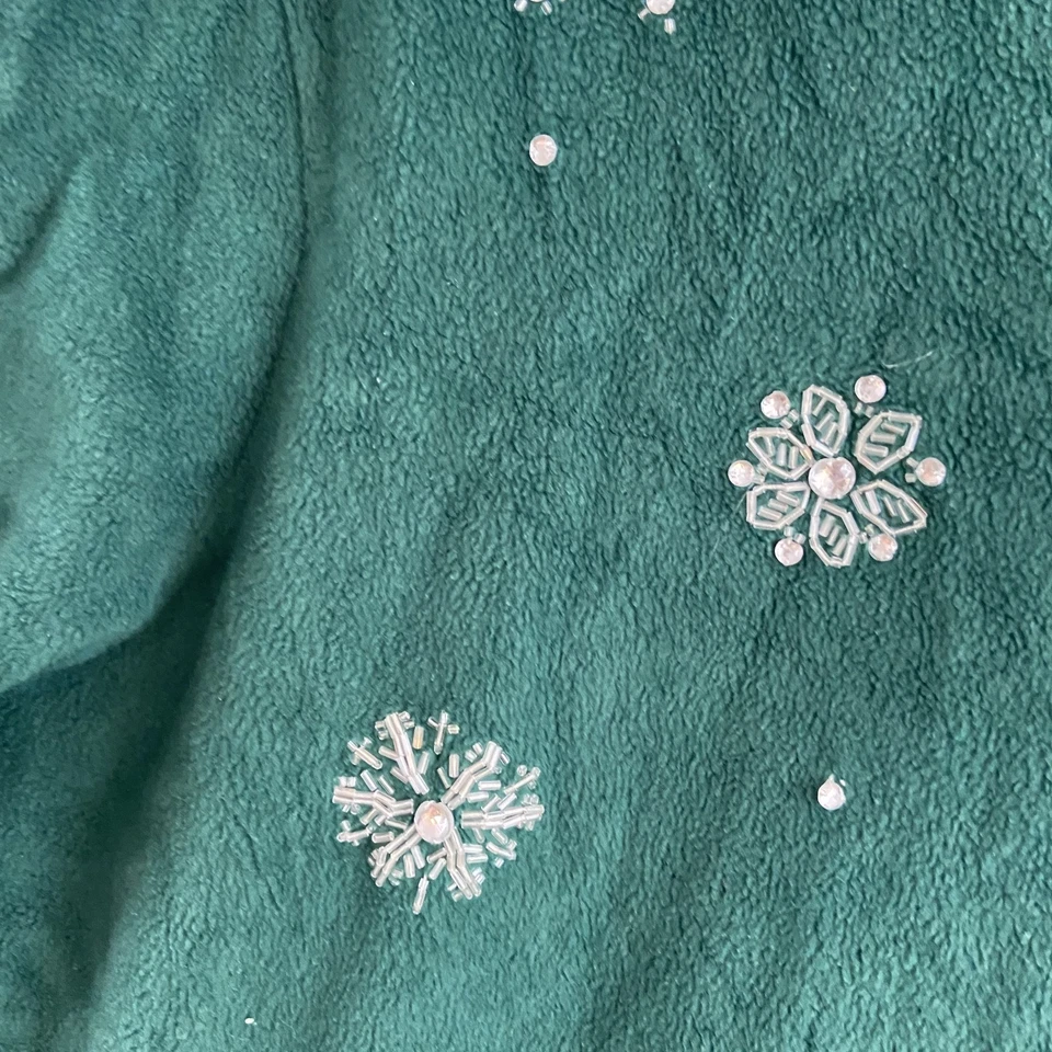 Quacker Factory Womens Sz 3X Snowflake Rhinestone Green Qtr Zip Fleece Beaded - Image 3 of 4