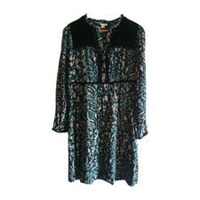 Monsoon Womens Animal Print Green Teal Black Long Sleeve Shirt Dress Size Uk 12