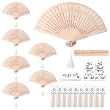 50 Packs Sandalwood Fans Wedding Favors Wooden Hand Fan Thank You for Celebra...
