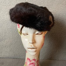 Vintage Genuine Mink Fur Hat Dark Brown Black Marshall Field Hat Bars VTG