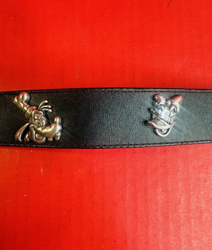 Vtg 1996 Disney Brighton Size 20 Black Leather Belt W Mickey Pluto Daffy Donald - Picture 3 of 9