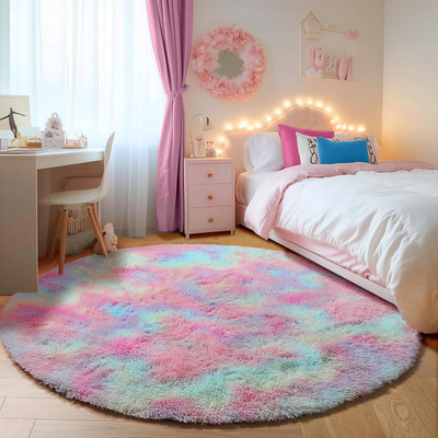 Alfombra redonda arcoiris 5 pies suave felpa shaggy habitacion ninas sala juego