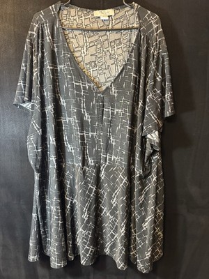 On the Plus Side Making It Big 6X Black Abstract Tunic Top Rayon Stretch USA