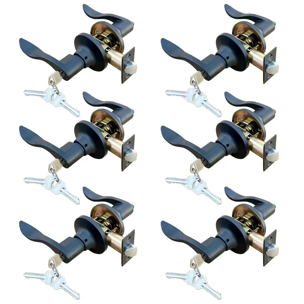 6 Pack Black Door Handle with Key Privacy Door Lever,Matte Black Privacy Door...