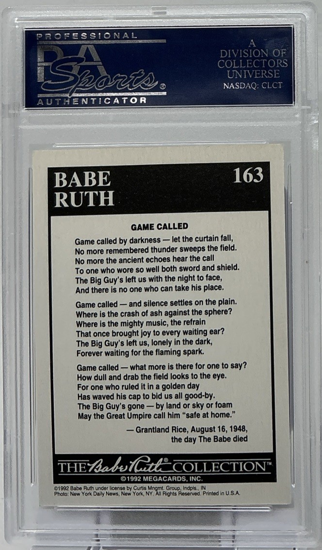 Babe Ruth PSA 10- 1992 Megacards ‘Being Remembered, Honoring Babe Ruth’s Death’ view 6