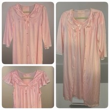 Vintage 1988 SHADOWLINE Peignoir NOS w/Tags 2 pc Pink Gown Robe Set Sz Sm USA