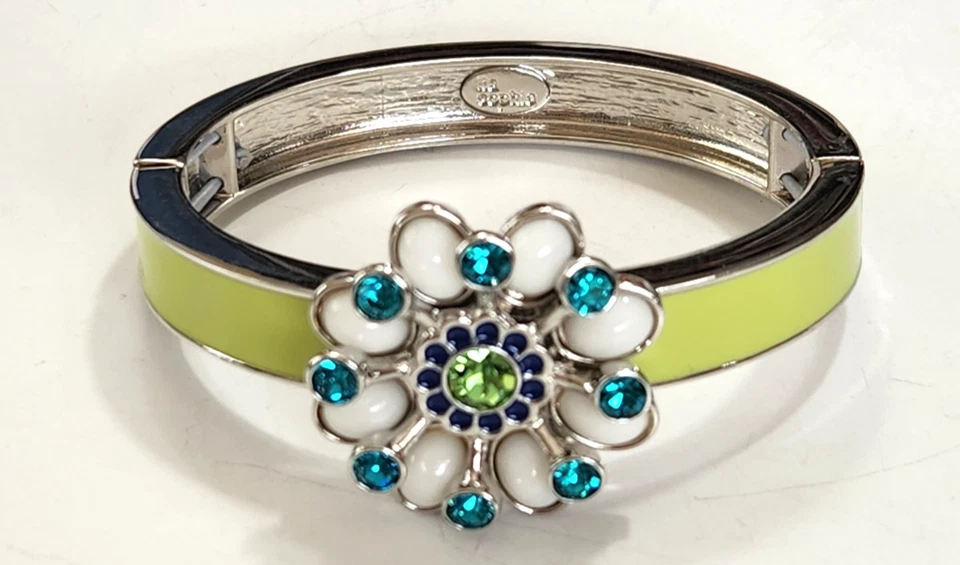 Lia София лайм зеленый эластичный браслет бирюзовый белый со стразами цветок мод 60-х - Изображение 2 из 4