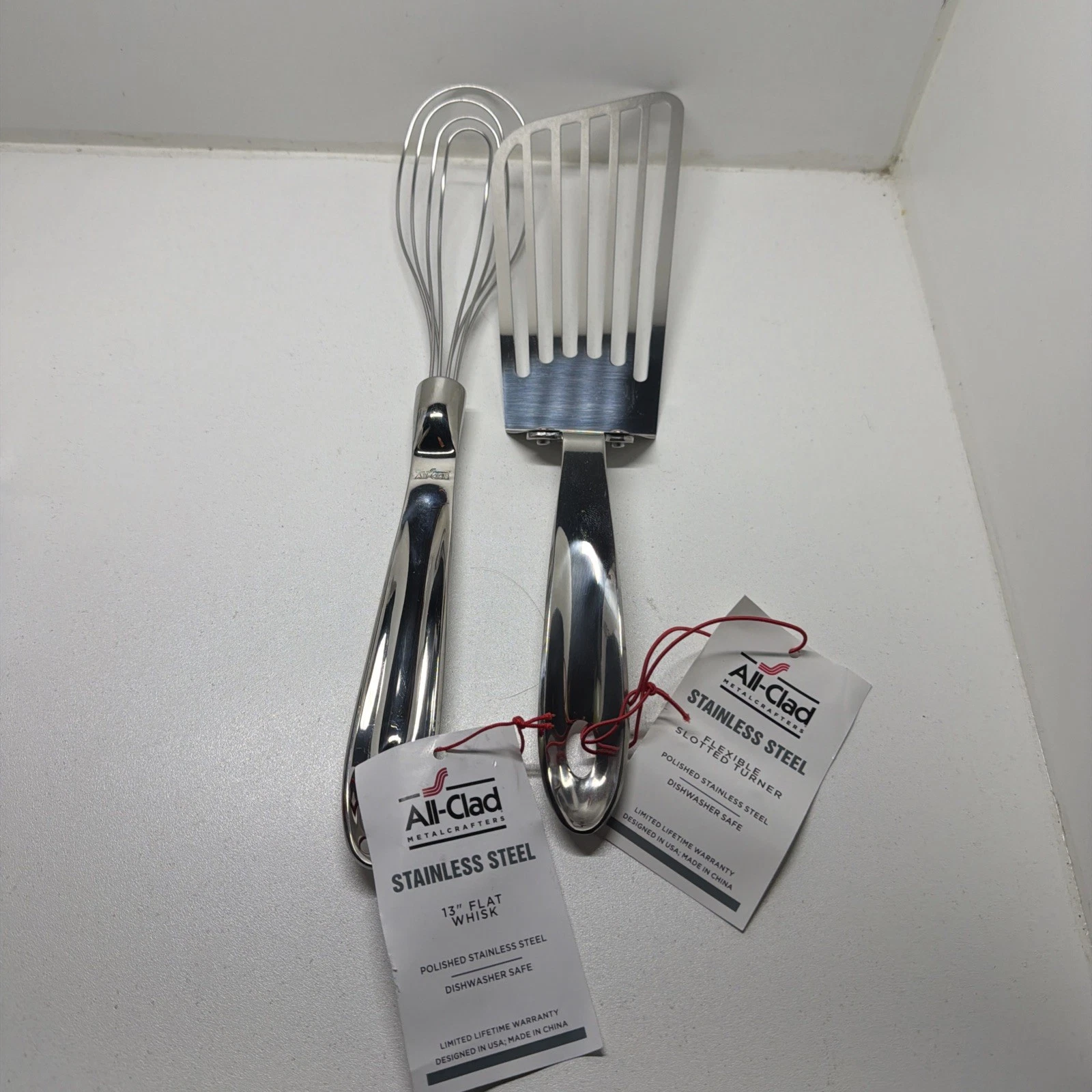 All-Clad 2-pc. Stainless Steel Flexible Slotted Turner 12.5” & Flat Whisk 13"