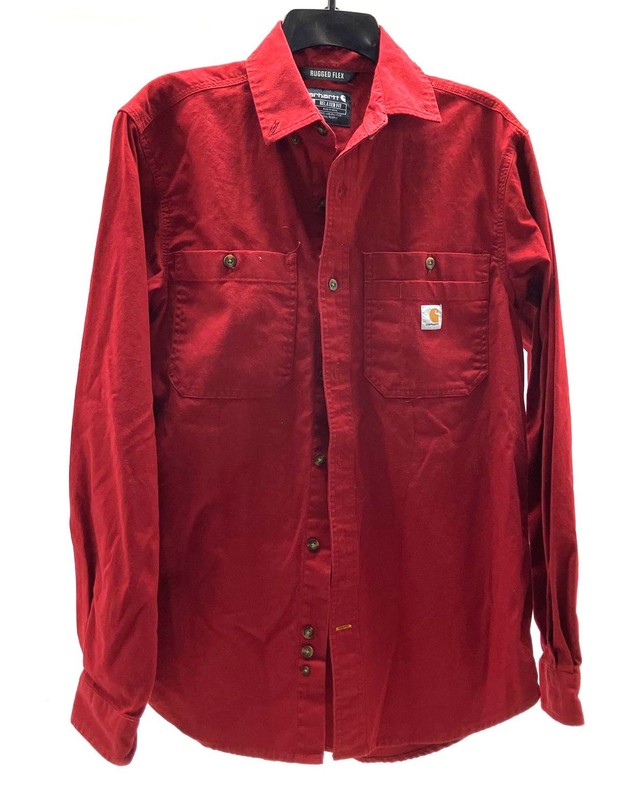 Carhartt Mens Shirt Red Rugged Flex Relaxed Fit Button Front Long Sleeve Size S