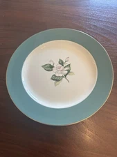 4 Homer Laughlin Century Service Emerald  Border Pale Pink Rose Dinner Plate