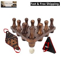 Shuffleboard Bowling Pin Set with 10 Pcs Hardwood Bowling Pins Durabel Trian...